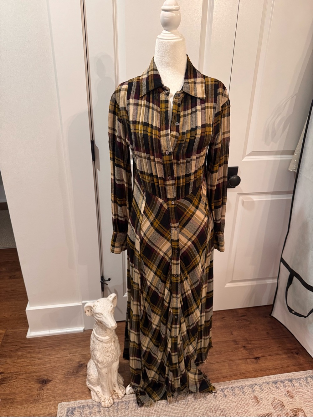 NATURAL LIFE Olive, Black & Cream Plaid Button-Front Maxi Dress